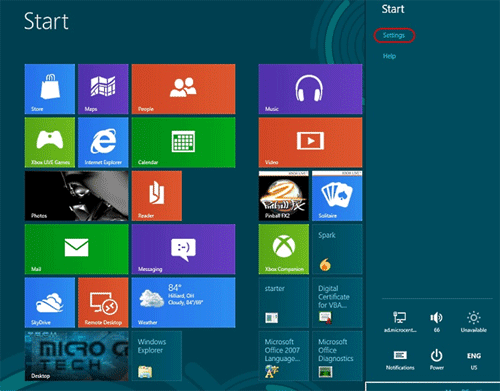 Windows 8 Start Screen, Settings